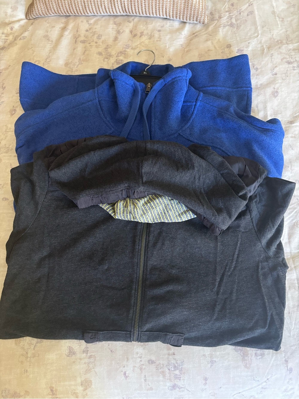 2 Jackets. Lucy Black with Layered Hoodie and Blue Avalanche Fleece!